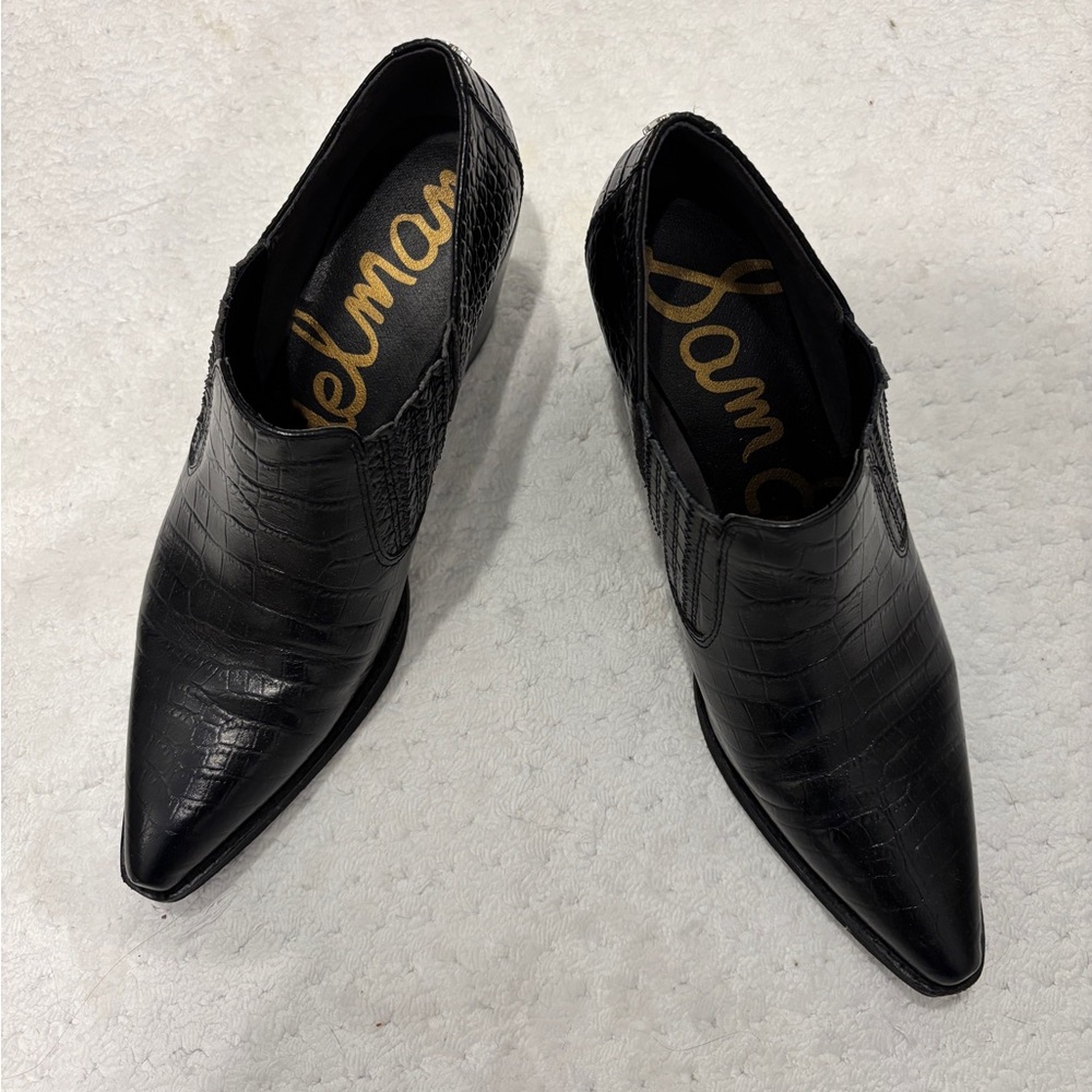 Sam Edelman Black Croc-Embossed Heeled Boots